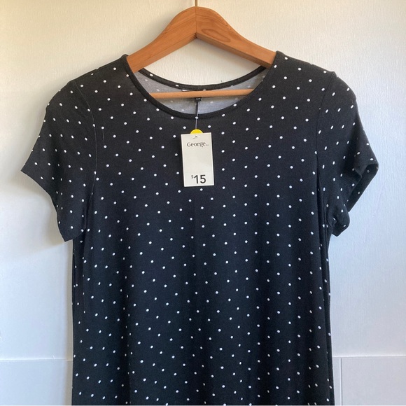 bnwt black and white polka dot stretch tshirt dress | size small - Picture 2 of 7